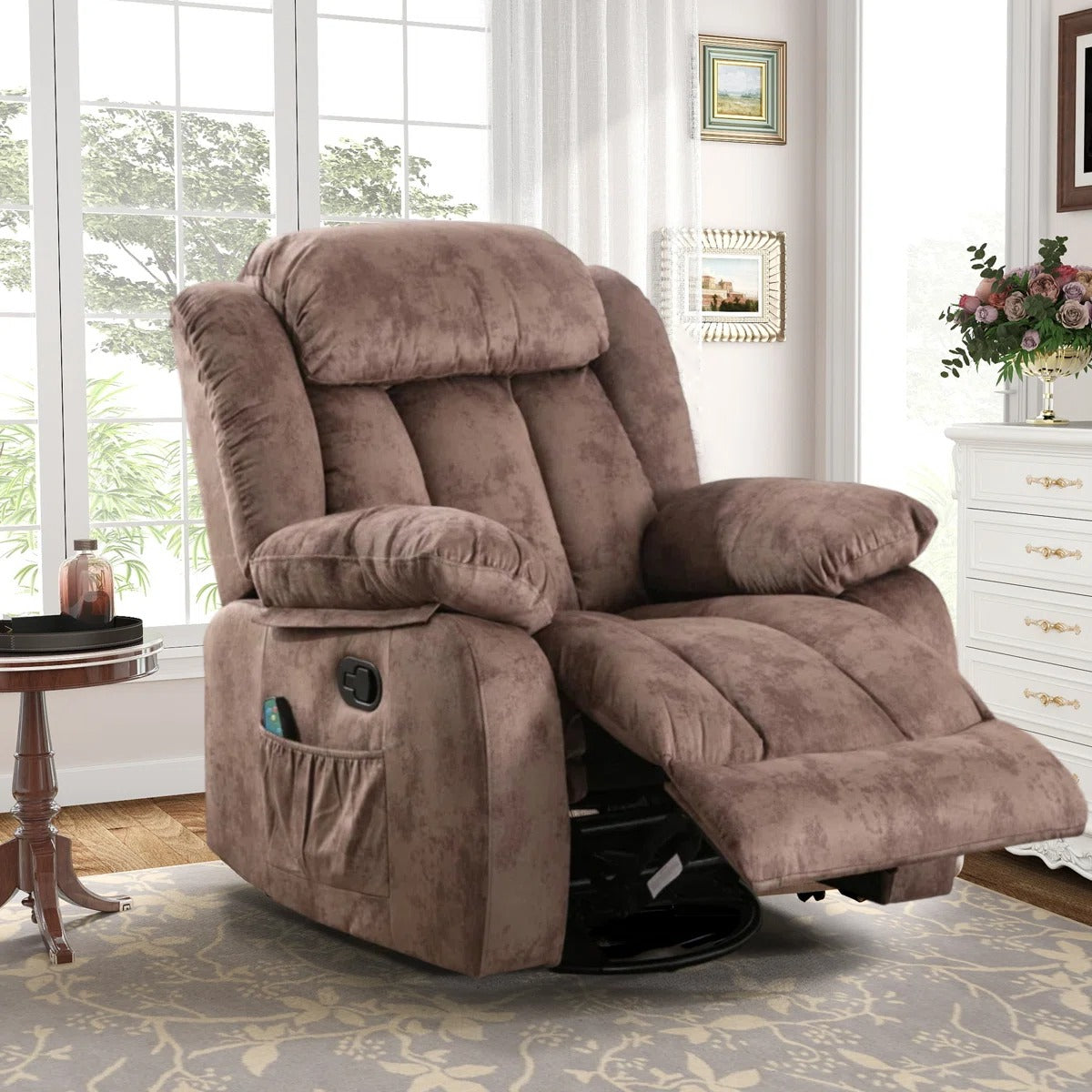 🔥 CLEARANCE SALE — 37.4" Wide Contemporary Compact Microfiber Swivel Rocker Manual Recliner Chair with Heat and Massage