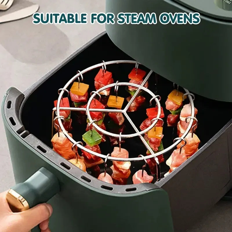 Today Only: $9.9｜2 Counts Air Fryer Skewer Rack, Round Grill for Barbecue, Does Not Require Flipping, 360° Heating, Steel Skewers, Fit for Home Grilling at Home