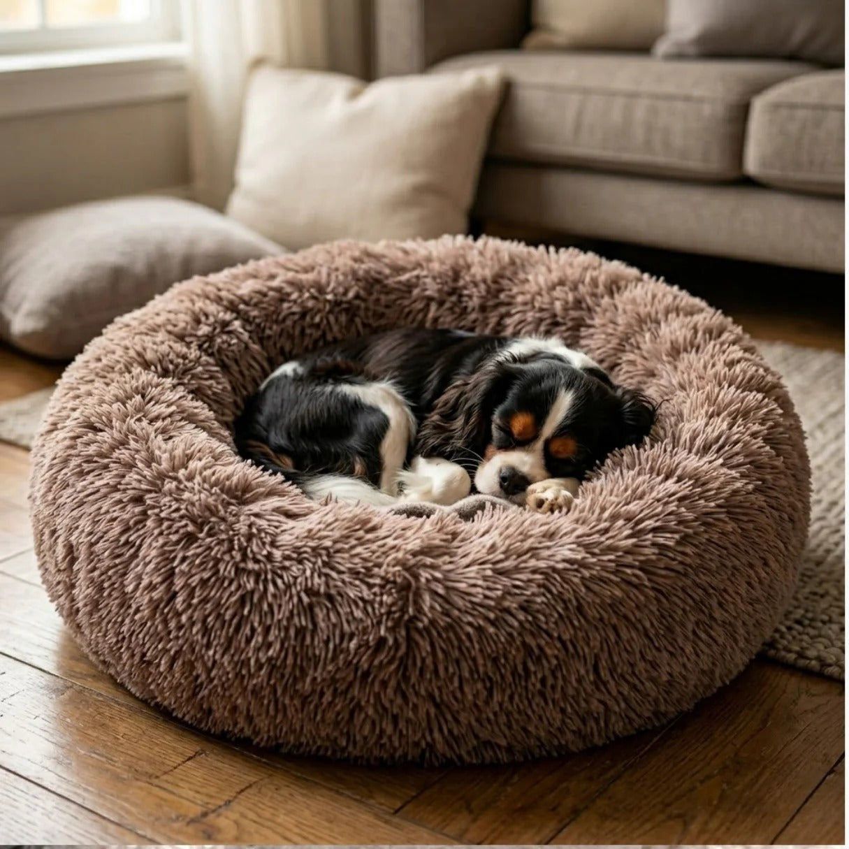 Donut Dog and Cat Bed - Soft Plush Pet Bed for Calming Sleep