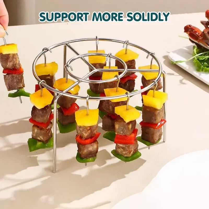 Today Only: $9.9｜2 Counts Air Fryer Skewer Rack, Round Grill for Barbecue, Does Not Require Flipping, 360° Heating, Steel Skewers, Fit for Home Grilling at Home