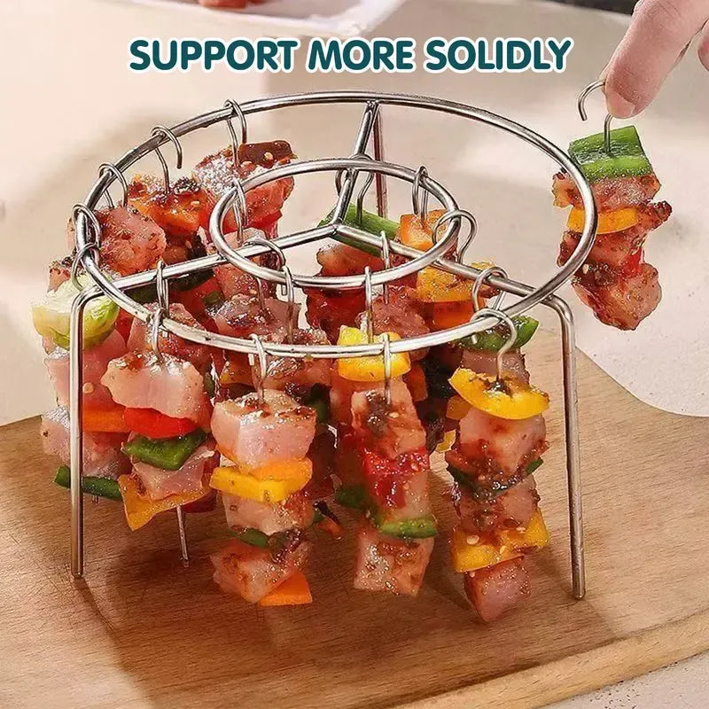 Today Only: $9.9｜2 Counts Air Fryer Skewer Rack, Round Grill for Barbecue, Does Not Require Flipping, 360° Heating, Steel Skewers, Fit for Home Grilling at Home