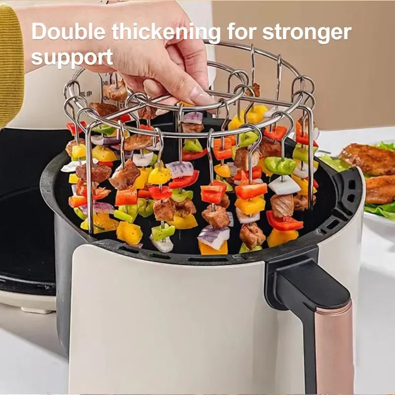Today Only: $9.9｜2 Counts Air Fryer Skewer Rack, Round Grill for Barbecue, Does Not Require Flipping, 360° Heating, Steel Skewers, Fit for Home Grilling at Home